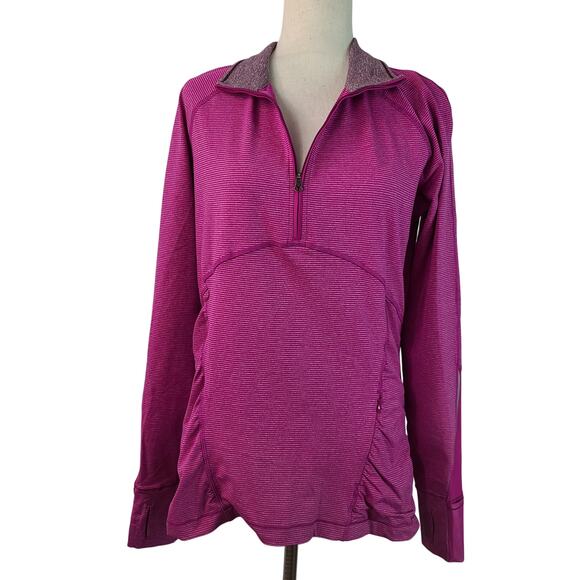 Lululemon Tonka Stripe Heathered Raspberry Pink Kriss Cross 1/2 Zip Top Shirt - Picture 2 of 5